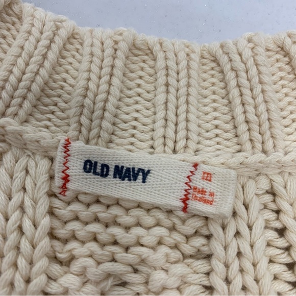 Old Navy Y2K Sweater Woman Medium  Cable Knit Deep V Pockets Hi Low Neutral Work - Picture 7 of 10